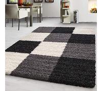 Teppium Tapis à Poils Longs pour Salon, Design à Carreaux, Chambre, Salle à Manger, Tapis de Cuisine Doux et Moelleux, Facile d'entretien Taille: 160 x 230 cm, Couleur: Noir