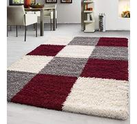 Teppium Tapis à Poils Longs pour Salon, Design à Carreaux, Chambre, Salle à Manger, Tapis de Cuisine Doux et Moelleux, Facile d'entretien Taille: 160 x 230 cm, Couleur: Rouge