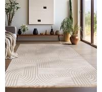 Teppium Tapis de couloir, à poils courts - 80 x 150 cm - Beige - 3D Boho - Lavable - Style scandinave - Géométrique et doux - Idéal comme descente de lit dans la chambre à coucher, la cuisine, le