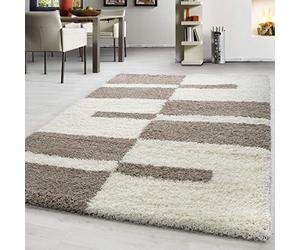 Teppium Tapis de Salon à Design quadrillé pour Cuisine, Chambre à Coucher et Salle à Manger. Tapis à Poil Long Doux et Facile d'entretien Taille: 280 x 370 cm, Couleur: Beige