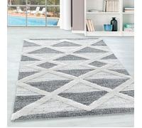 Teppium Tapis de salon design bohème gris crème 80x150 cm style scandinave moderne look 3D doux et moelleux