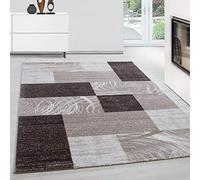 Teppium Tapis de salon moderne à poils courts - 120 x 170 cm - Marron - Lavable - Design abstrait carreaux - Entretien facile - Doux - Idéal chambre à coucher, salle à manger