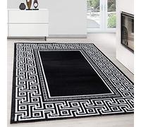 Teppium Tapis de salon moderne à poils courts - 140 x 200 cm - Noir - Lavable - Design méandre - Facile d'entretien et doux - Idéal pour chambre à coucher, salle à manger et comme tapis de cuisine