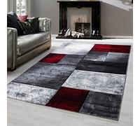 Teppium Tapis de salon, moderne, à poils courts, 140 x 200 cm, rouge, contours découpés, lavable, design à carreaux, facile d'entretien et doux, idéal pour la chambre à coucher, la salle à manger et