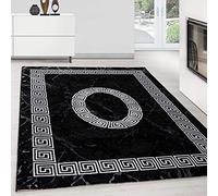 Teppium Tapis de salon moderne à poils courts - 160 x 230 cm - Noir - Moelleux - Lavable - Design méandre - Facile d'entretien - Doux - Idéal pour chambre à coucher, salle à manger et comme tapis de