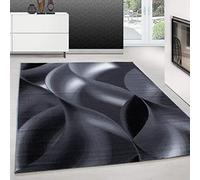 Teppium Tapis de salon, moderne, à poils courts, 240 x 340 cm, noir, moelleux, lavable, design à vagues abstraites, facile d'entretien, doux, idéal pour la chambre à coucher, la salle à manger et