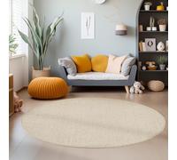 Teppium Tapis de Salon Moderne et Robuste Tapis à Boucles Mélangées Uni avec Structure, Tapis Décoratif Cut-Loop pour Une Touche d'Élégance, Taille: 120 cm Rond, Couleur: Beige