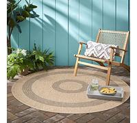 Teppium Tapis d'extérieur résistant aux intempéries, 120 cm, rond, aspect sisal naturel et jute - Tapis de cuisine lavable, antidérapant, imperméable, design bordure, facile d'entretien - Idéal pour