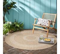 Teppium Tapis d'extérieur résistant aux intempéries, 120 cm, rond, beige, aspect sisal et jute - Tapis de cuisine lavable, antidérapant, imperméable, design bordure, facile d'entretien - Idéal pour