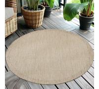 Teppium Tapis d'extérieur Robuste, résistant aux intempéries et aux UV, pour Balcon, terrasse, Jardin d'hiver, Cuisine ou Salle à Manger, Tapis Uni Beige 200 cm Rond
