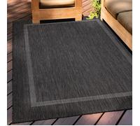 Teppium Tapis Intérieur & Extérieur Résistant aux Intempéries 160x230 cm Noir - Tapis de Balcon, Aspect Jute et Sisal Unicolor - Monochrome - Tapis Cuisine, Lavable Jardin Patio Camping