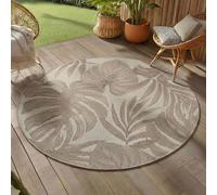 Teppium Tapis Extérieur Rond 200 cm Beige, Résistant aux Intempéries et UV, Tapis pour Jardin Terrasse Salon Salle à Manger Intérieur Extérieur, Motif Feuilles de Palmier