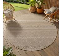 Teppium Tapis Extérieur Rond 80 cm Beige, Résistant aux Intempéries et aux UV, Tapis Balcon pour Cuisine, Design Boho Scandinave Facile