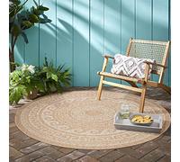Teppium Tapis Intérieur & Extérieur Résistant aux Intempéries 160 cm Rond Beige-2 - Tapis de Balcon, Aspect Jute et Sisal Conception d'époque - Tapis Cuisine, Lavable Jardin Camping Patio