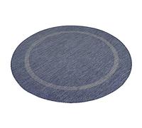 Teppium Tapis Intérieur & Extérieur Résistant aux Intempéries 200 cm Rond Bleu - Tapis de Balcon, Aspect Jute et Sisal Unicolor - Monochrome - Tapis Cuisine, Lavable Jardin Patio Camping