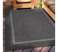 Teppium Tapis Intérieur & Extérieur Résistant aux Intempéries 300x400 (280 x 370 cm) Noir - Tapis de Balcon, Aspect Jute et Sisal Monochrome - Tapis Cuisine, Lavable Jardin Patio Camping