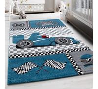 Teppium Tapis pour Chambre d'Enfant et de Bébé Motif Voiture de Course Couleur Bleu 200x290 cm