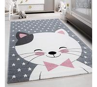Teppium Tapis pour Enfants avec Un Mignon Design de Chat, Doux & Confortable pour Chambre de bébé, Salle de Jeux, Chambre d'enfant, Tapis à Poils Courts Taille: 160 cm Rund Couleur: Pink-1