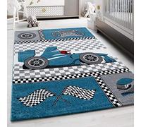 Teppium Tapis pour Enfants Motif Voitures de Course, Doux & Confortable pour Chambre de bébé, Salle de Jeux, Chambre d'enfants, Tapis à Poil Court Taille: 120 cm Rund Couleur: Bleu-1