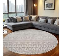 Teppium Tapis Rond 120 cm Crème Design Vintage Bouclé Boucles Style Scandinave Moderne Doux Résistant Facile à Nettoyer pour Salon Salle à Manger Chambre