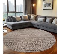 Teppium Tapis Rond 200 cm Beige Design Vintage Bou oucles Style Scandinave Moderne Doux Résistant Facile à Nettoyer Grand Tapis pour Salon Salle à Manger Chambre