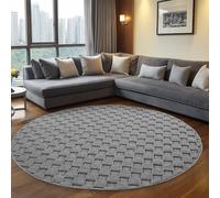 Teppium Tapis Rond 200 cm Gris Design à Carreaux Bouclé Boucles Style Scandinave Moderne Doux Résistant Facile à Nettoyer Grand Tapis pour Salon Salle à Manger Chambre