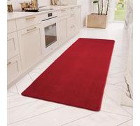 Teppium Tapis Runner Rouge 80x250 cm Tapis à Poils Courts Lavable, Antidérapant et Doux, Design Monochrome Moderne pour Chambre, Cuisine et Couloir
