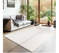 Teppium Tapis salon 120x170 cm Blanc Uni moderne et moelleux à poil court avec sous-couche antidérapante lavable