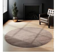 Teppium Tapis salon 160 cm Rond Beige Uni moderne et moelleux à poil court, avec sous-couche antidérapante, lavable