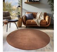 Teppium Tapis salon 160 cm Rond Marron Uni moderne et moelleux à poil court avec sous-couche antidérapante lavable