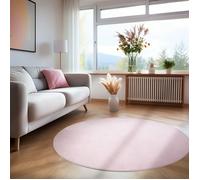 Teppium Tapis salon 160 cm Rond Rose Uni moderne et moelleux à poil court avec sous-couche antidérapante lavable
