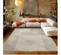 Teppium Tapis de salon à poils longs design scandinave bohème - Tapis facile d'entretien - Beige - 240 x 340 cm