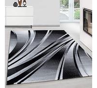 Teppium Tapis Salon, Chambre Noir-1 200x300 (200 x 290 cm) - Tapis à Poils Courts, a Poil Ras, Conception de Vagues abstraites Moelleux et Doux - Tapis Cuisine Moquette Salle de Sejour