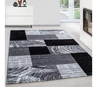 Teppium Tapis Salon Moderne Abstraite à Carreaux Moelleux 160x230 cm Noir