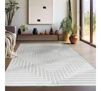 Teppium Tapis Salon Moderne Argent-1 240 x 340 cm - Tapis à Poils Courts, Effet 3D Style Scandinave, Conception Géométrique Moelleux et Doux - Cuisine Salle de Sejour