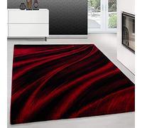 Teppium Tapis Salon Moderne Chambre Rouge 140 x 200 cm - Tapis à Poils Courts, Conception de Vagues Abstraites Moelleux et Doux - Cuisine Moquette Salle de Sejour