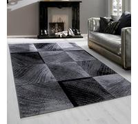 Teppium Tapis Salon Moderne Noir-2 140 x 200 cm - à Poils Courts, Poil Ras, Conception de Carrés Moelleux et Doux - Chambre, Cuisine, Moquette Salle de Sejour