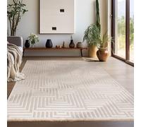 Teppium Tapis Salon Moderne Tapis Chambre Beige-4 240 x 340 cm - Tapis à Poils Courts, Effet 3D Style Scandinave, Conception géométrique Moelleux et Doux - Tapis Cuisine Moquette Salle de Sejour
