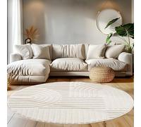 Teppium Tapis Salon Moderne - Tapis Chambre Crème 160 cm Rond, Style Scandinave, Conception Bohème, Moelleux et Doux - Tapis Cuisine Moquette Salle de Séjour
