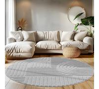 Teppium Tapis Salon Moderne - Tapis Chambre Gris 160 cm Rond, Style Scandinave, Conception Bohème, Moelleux et Doux - Tapis Cuisine Moquette Salle de Séjour