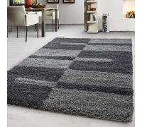 Teppium Tapis Salon Moderne Tapis Chambre Gris 80 x 150 cm - Shaggy Tapis à Poils Longs Salle de Séjour Concevoir à Carreaux Moelleux et Doux - Tapis Cuisine Moquette Salon Coureur