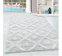 Teppium Tapis Scandinave 140x200 cm crème Poils Longs, Design Bohème 3D, Confort Doux et Moelleux