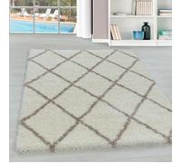 Teppium, Tapis Shaggy à poils longs, Blanc 160x230 cm, tapis de salon, tapis de chambre, entretien facile, design losanges