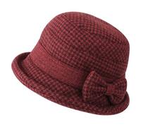 TEPPOIC Chapeau Cloche en Tweed pour Femmes Automne-Hiver années 1920 Vintage à Bord Rond Chaud avec nœud Papillon, pour Femmes d'âge mûr et âgées (Red)
