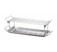 tepro Support pour pilons de poulet en acier inoxydable avec bac récupérateur de graisse et plateau de service, peut contenir jusqu'à 18 cuisses ou ailes de poulet, pieds pliables, environ 44,2 x 15,8