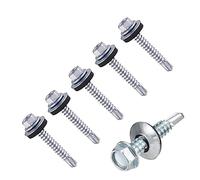 TER F® Lot de 25 vis de toiture en acier léger 5,5 mm x 50 mm (n°12 x 2) Tête hexagonale avec rondelle d'étanchéité EPDM auto-foreuse