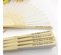 Ter Ventilateur Pliant personnalisé,eventail Mariage Personnalisable,éventail Pliable en Bois gravé personnalisé,Graver nom Papier Ventilateur. (C,50 PCS)