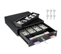 Tera 330G Tiroir-caisse Électrique - 4 compartiments billets, 8 pièces, 6 clés, ouverture auto, serrure ente multimédia, idéal pour les POS des petites entreprises.