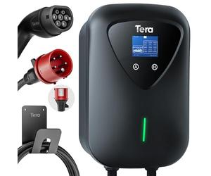 Tera Chargeur EV Type 2-11 KW - Station de Charge Domestique - pour Voiture électrique - avec Support de câble de Charge - Câble de Charge - Fiche CEE 3 Phases - 16 A 5 Broches - Câble de 6,5 m pour