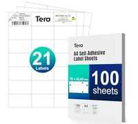 Tera Étiquettes adresse thermiques autocollantes A4 70 × 42,43 mm: 2100 étiquettes (100 feuilles A4, 21 par feuille) blanc mat imprimable pour expédition adresses entrepôt identification BA0007*2100